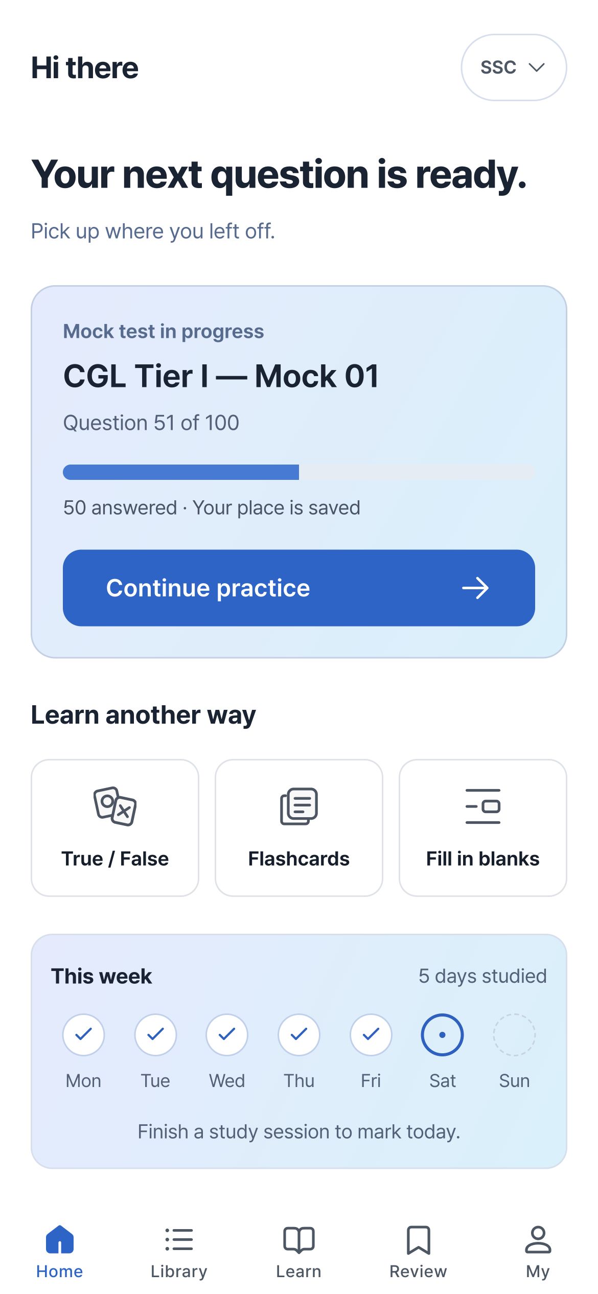 Onward home with a saved SSC mock and study shortcuts