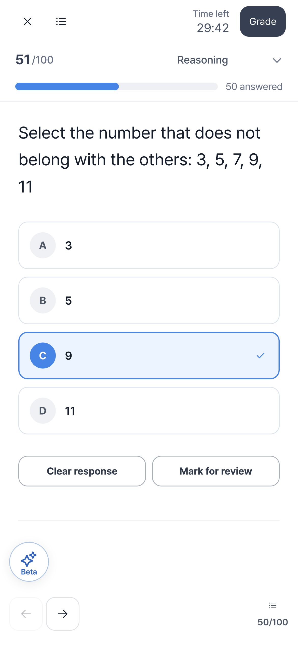 Onward sample practice with one question, answer choices and mark for review